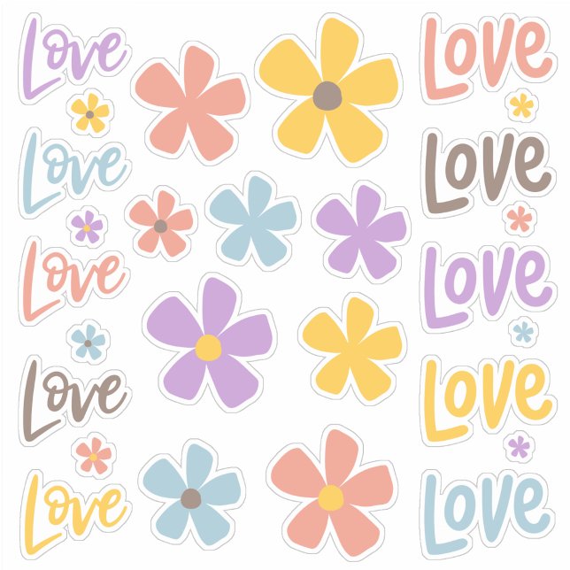 Sticker Planche d'autocollants de marguerites et d'amour (Daisies and love . . . these stickers celebrate friendship, family, and spring!
)