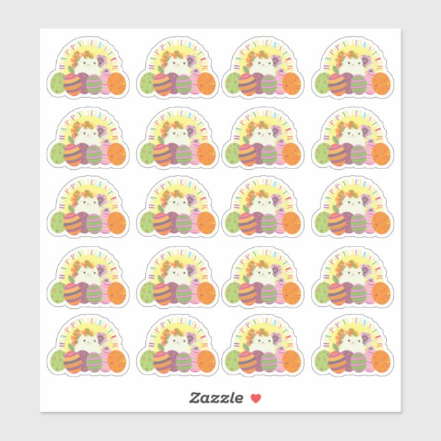 Sticker Planche d'autocollants Joyeuses Pâques Chat 20 œuf (Feuille)
