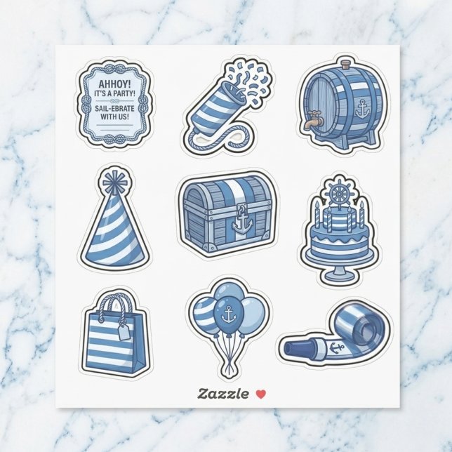 Sticker Planche d'autocollants pour l'anniversaire d'un ma (Essential cabana stripes party decor.)