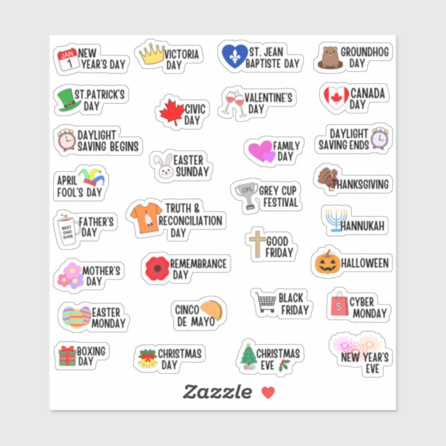 Sticker Planificateur de 30 jours fériés canadiens spéciau (Feuille)
