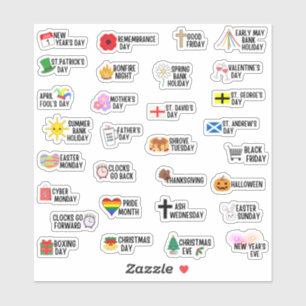 Sticker Planificateur de 30 jours fériés spéciaux britanni