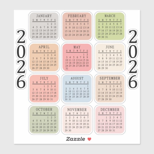Sticker Planificateur de calendrier micro 2026 Bujo  (Feuille)