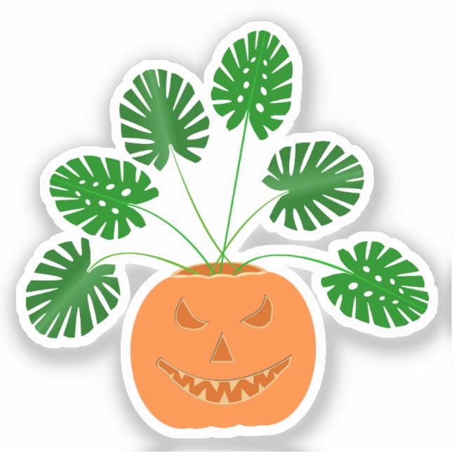 Sticker Plante Halloween Monstera en Citrouille (Recto)