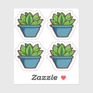 Sticker Plante vert feuilles en pot bleu vibrant