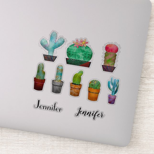 Sticker Plantes de cactus mignons et nom personnalisé Stic (Détail)