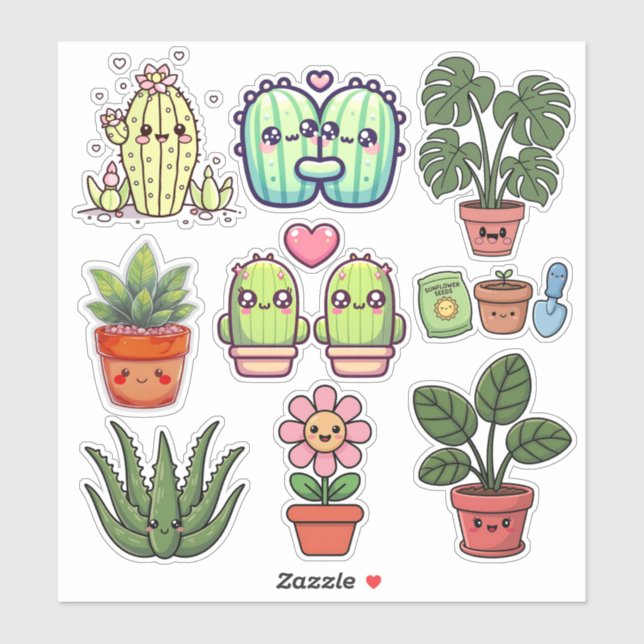 Sticker Plantes Mignonnes Kawaii (Feuille)