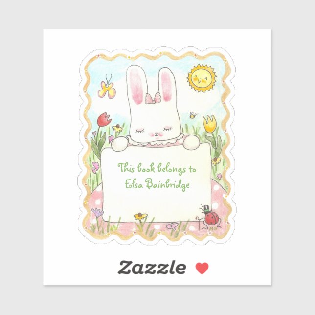 Sticker Plaque rectangulaire de lapin rose rectangulaire (Feuille)