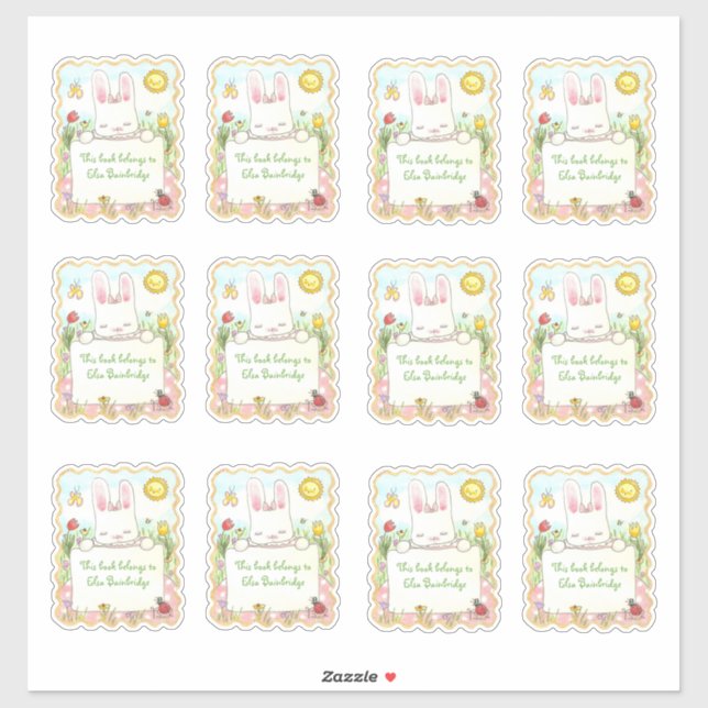 Sticker Plaques de livre de lapin rose rectangulaire (Feuille)