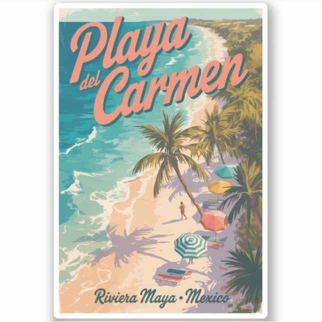 Sticker Playa del Carmen Beach Illustration Travel Art (Devant)