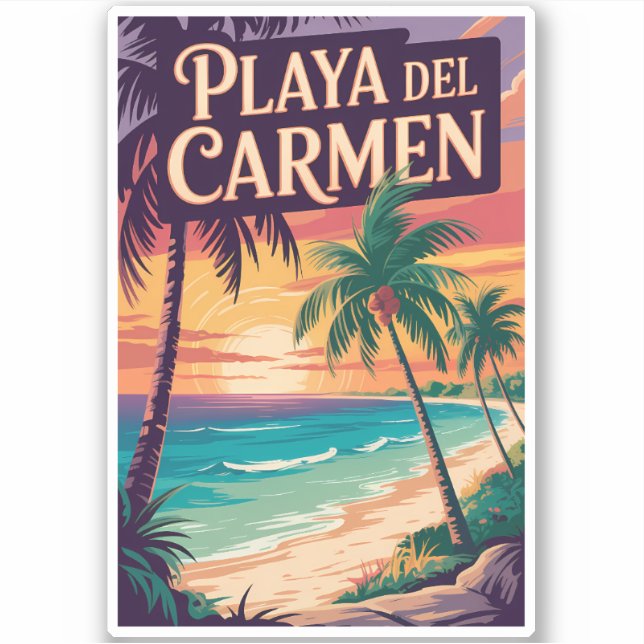 Sticker Playa del Carmen Illustration Travel Art Vintage (Devant)