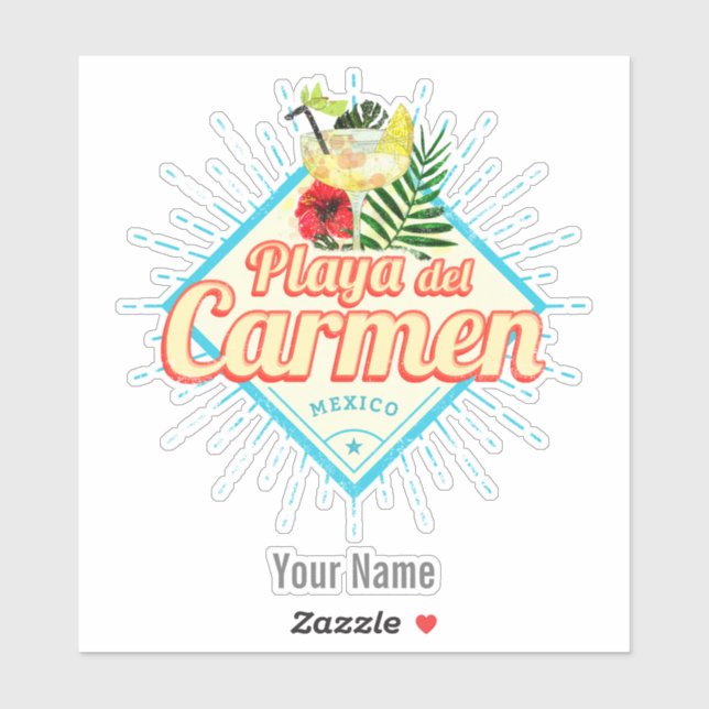 Sticker Playa del Carmen Mexique Retro Cocktail Vintage (Feuille)