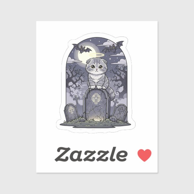 Sticker Plier de cimetière - Cute écossaise Plier Chat Hal (Feuille)