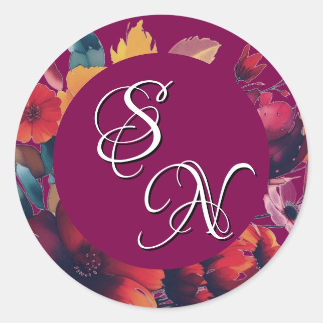 Sticker Plum Fleur sauvage Bouquet Monogramme Init (Devant)