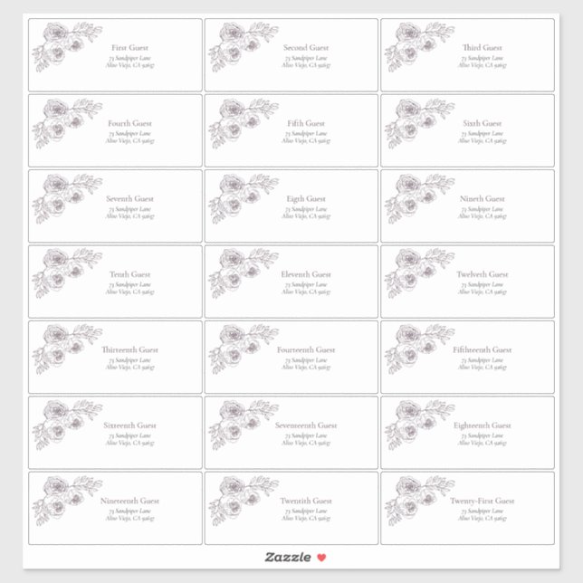 Sticker Plum Purple Floral Line Art Adresse du client (Feuille)