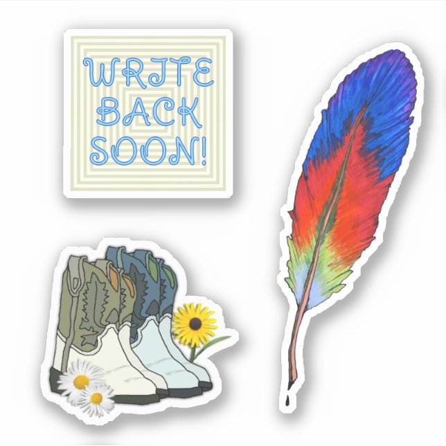 Sticker Plume d'oie et bottes de cow-boy Correspondant (Devant)
