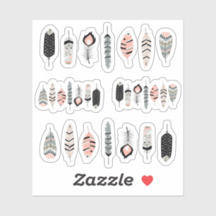Sticker Plume d'oiseau bohème en rose blush sur feuille de