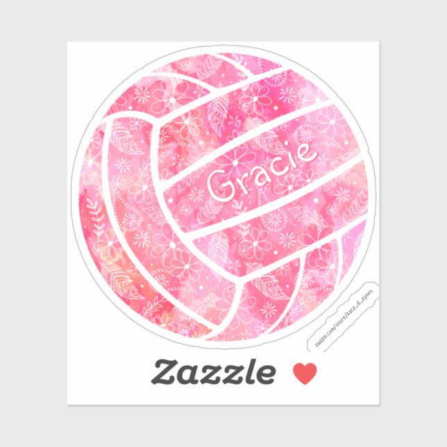 Sticker plumes de poule de pouce rose doodle volleyball (Feuille)