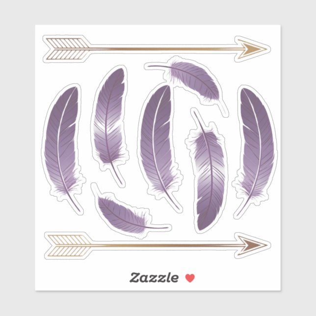 Sticker Plumes et flèches violet et or Boho Scrapbook (Feuille)