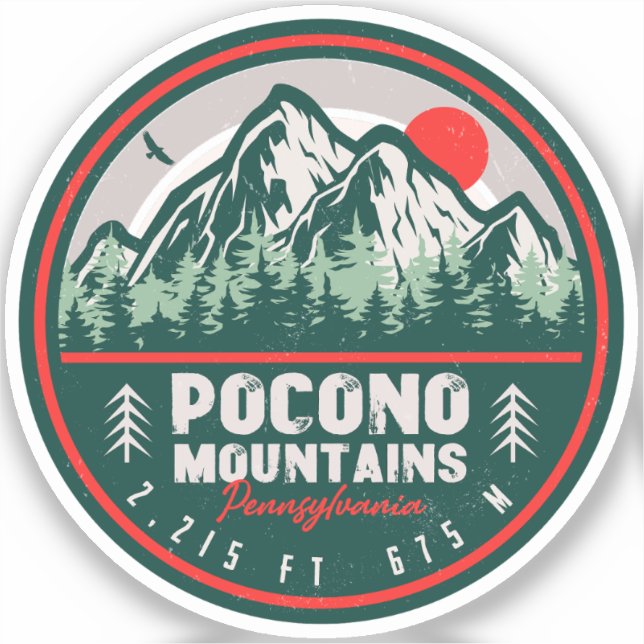 Sticker Pocono Mountains PA Retro Sunset Souvenirs (Recto)