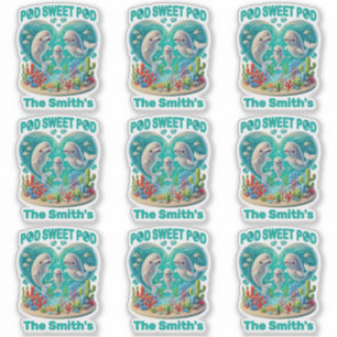 Sticker "Pod Sweet Pod" Famille de baleines personnalisabl