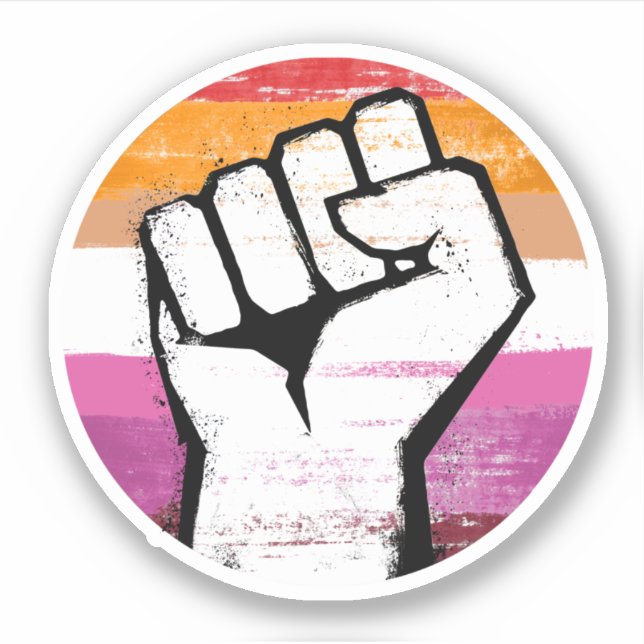 Sticker Poing de fierté lesbienne impression en cercle (Devant)