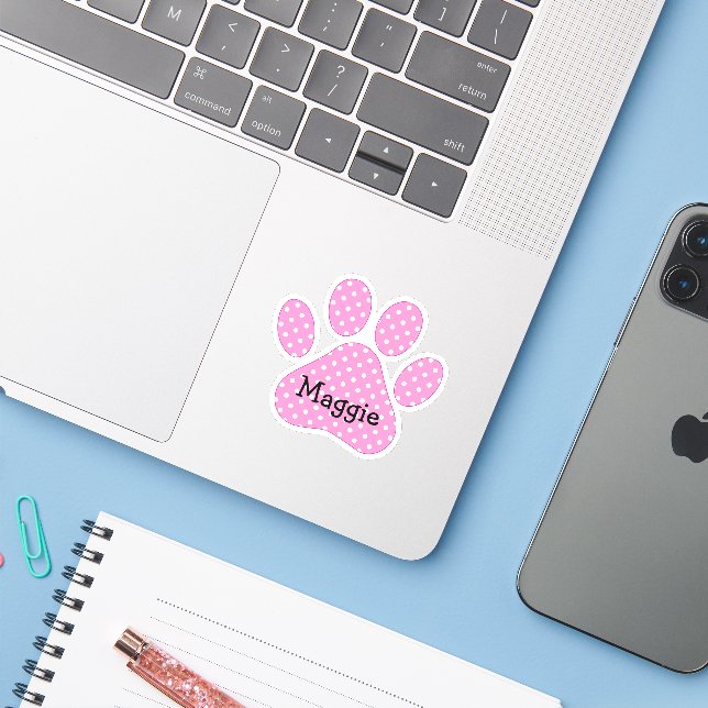 Sticker Points roses et blancs avec nom (Ordinateur portable avec iPhone)