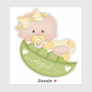 Sticker Pois doux en pod bébé fille en jaune et nom