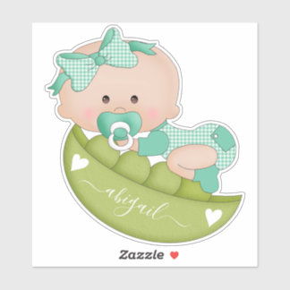 Sticker Pois doux en pod bébé fille en vert menthe et nom