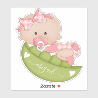 Sticker Pois mignon en pod bébé fille en rose corail, nom