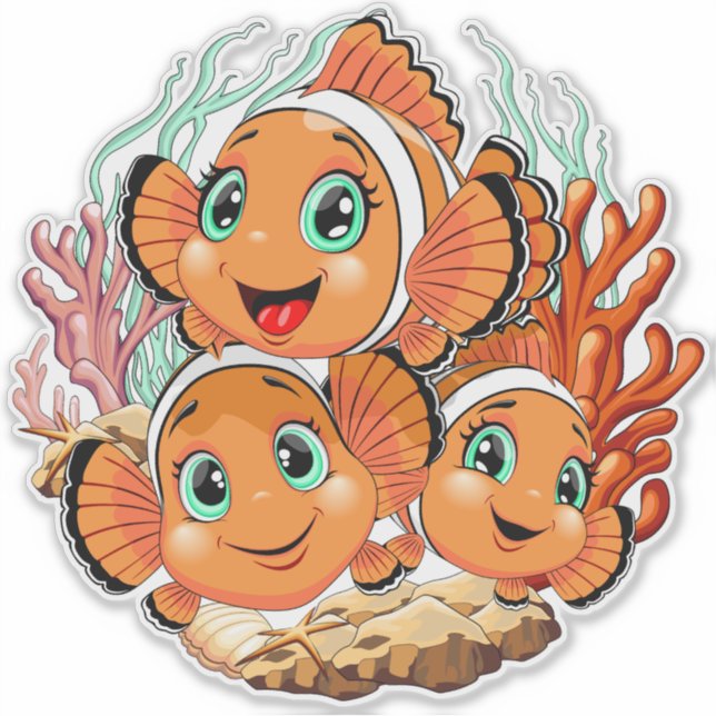 Sticker Poisson clown Dessin animé mignon Famille Sous l'e (Devant)