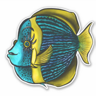 Sticker Poisson Drôle Avec Eyelashes Biologie Océanique