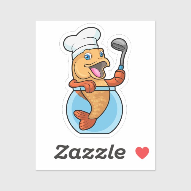 Sticker Poisson en verre comme cuire avec cuillère à soupe (Feuille)