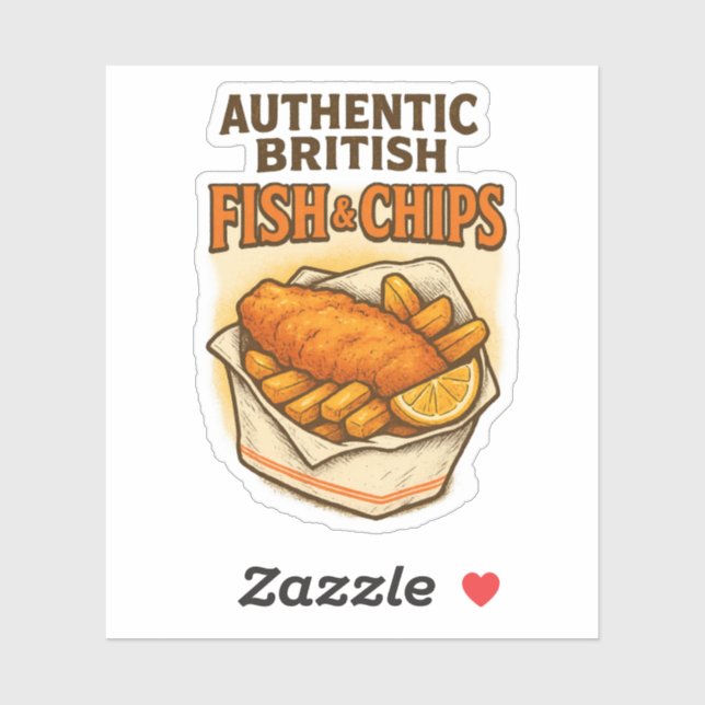Sticker Poisson et frites britanniques authentiques rétro  (Feuille)