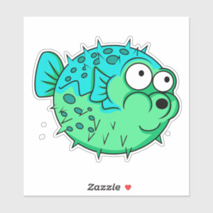 Sticker poisson-globe bleu et vert aux grands yeux porcupi