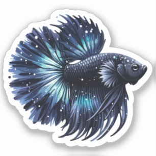 Sticker Poisson noir et bleu Betta