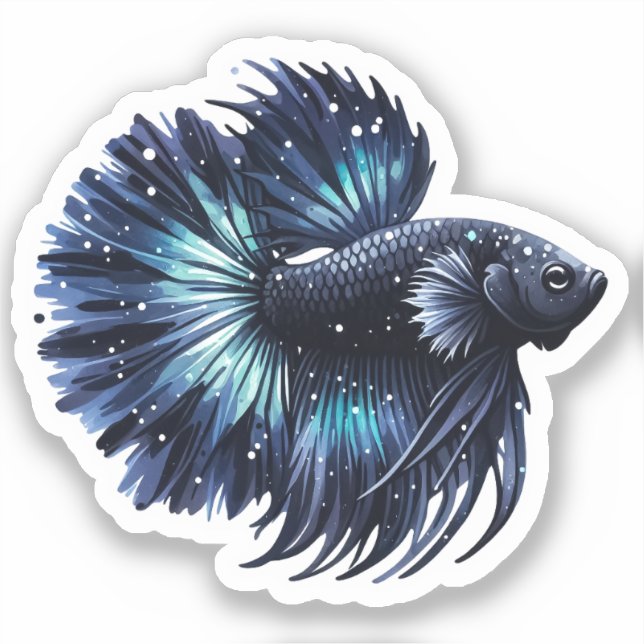 Sticker Poisson noir et bleu Betta (Recto)