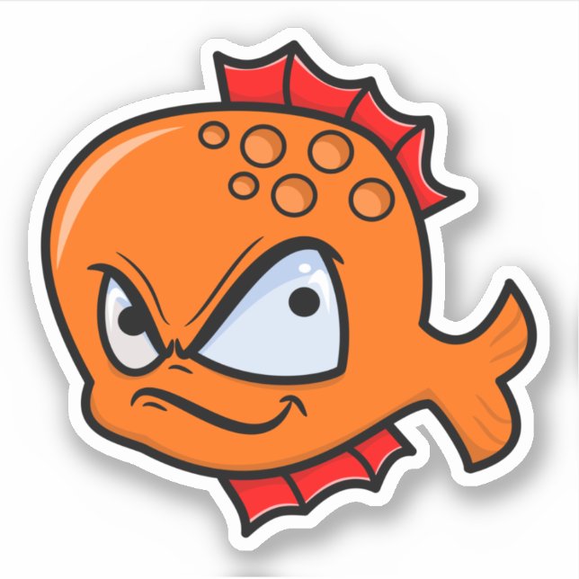 Sticker Poisson rouge drôle en colère (Devant)