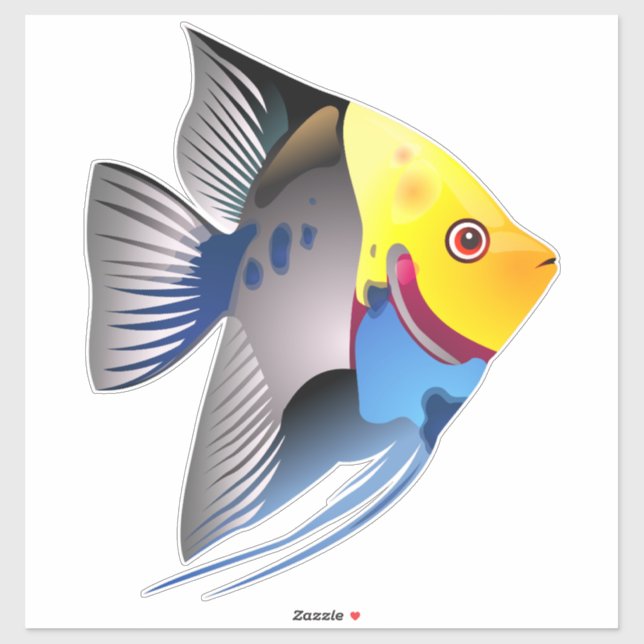 Sticker Poisson tropical gris-rouge jaune (Feuille)