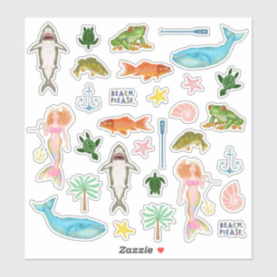 Sticker Poissons Baleines Mermaids Plage Océan Nautique