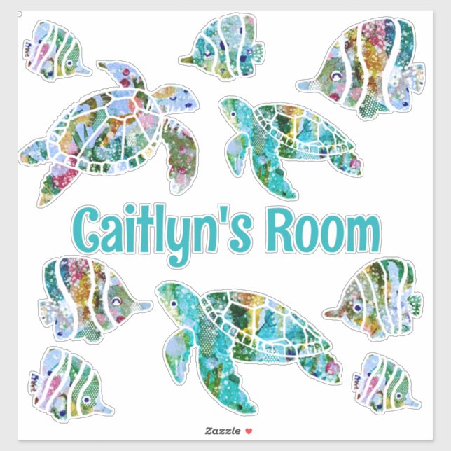 Sticker Poissons tropicaux et tortues de mer (Feuille)