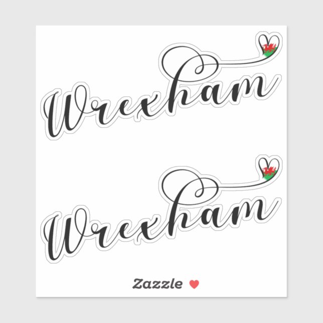 Sticker Police Script Wrexham, Drapeau Gallois En Coeur (Feuille)