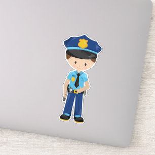 Sticker Policier, Policier, Policier, Policier, Cheveux Br