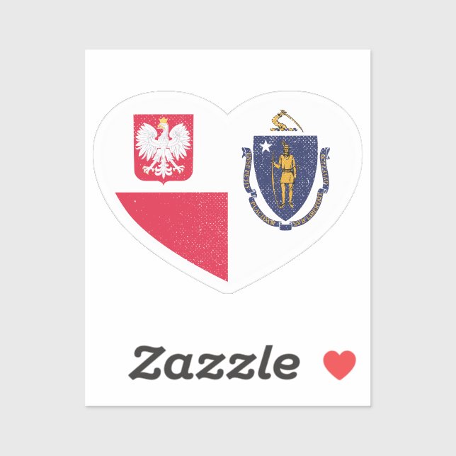 Sticker Pologne Massachusetts Massachusettsan Coeur (Feuille)