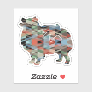 Sticker Poméranian Dog Breed Geo Silhouette Plaid