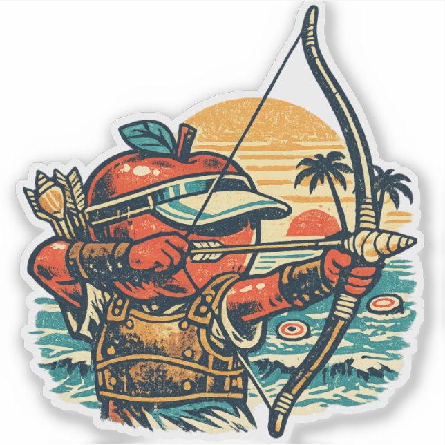 Sticker Pomme Archer Plage Cible — Vintage Été  (Devant)