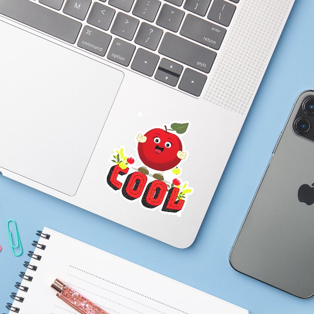 Sticker Pomme rouge (Ordinateur portable avec iPhone)