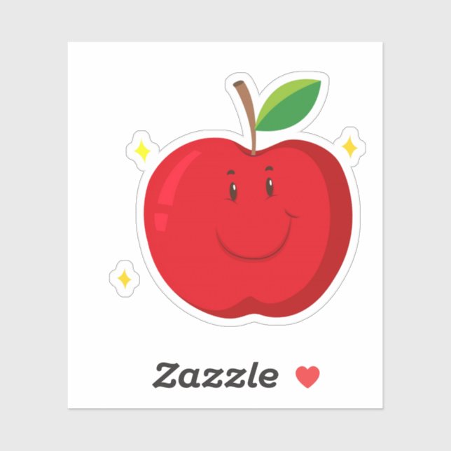 Sticker Pomme rouge avec un visage heureux (Feuille)