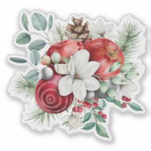 Sticker Pommes de Noël, Fleurs blanches Bouquet rustique