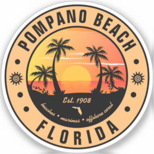 Sticker Pompano Beach Floride Retro Sunset Souvenir 80s