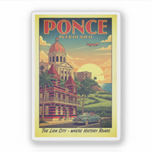 Sticker Ponce, Porto Rico - affiche de voyage vintage